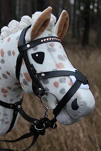 Hobbyhorse with bridle | Realistic stickhorse | White Spotted Beauty - Thumbnail 3