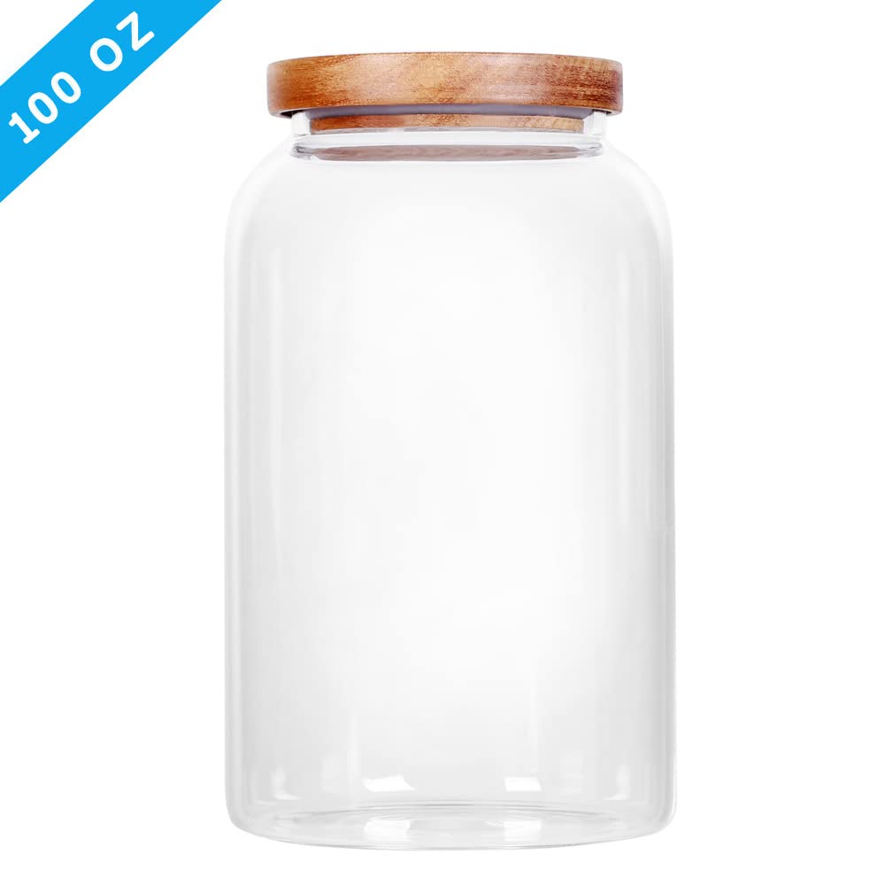 Tarros de almacenamiento de alimentos de vidrio transparente de diseño moderno Saiool, contenedores de almacenamiento de alimentos, de vidrio, 105 onzas líquidas (3000 ml) ampliadas con tapa de