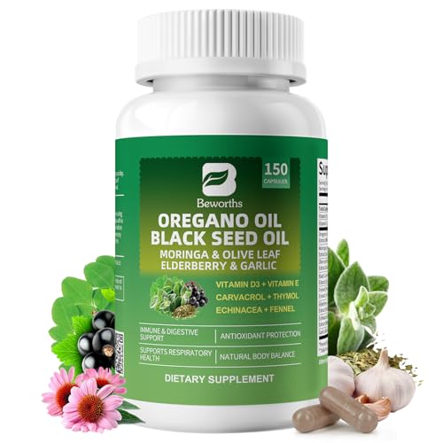 Oil of Oregano with Black Seed Oil - Oregano Oil Capsules Organic | Moringa, Elderberry, Echinacea,...