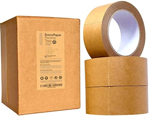 Pandabode Econopaper Paper Packing Tape 1/3/6/12 Pack | Strong, Sticky, Recyclable Brown Kraft Paper | Eco Essentials for Parcel Packaging, Moving and Multi-use | 50 Metre Rolls (3)