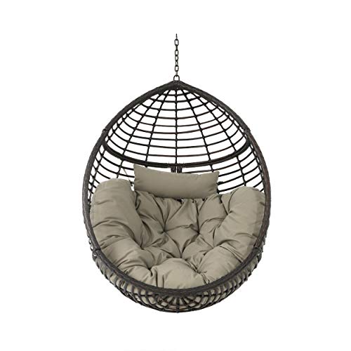 Christopher Knight Home Hayden Indoor/Outdoor Hanging Basket Chair (Stand Not Included), Multi-Brown And Khaki #TOP3