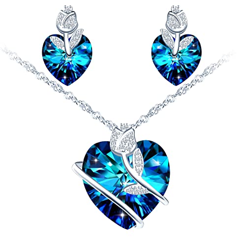 Juegos de Joyas para Novia en Plata 925 con Corazón de Cristal y Rosa para Bodas Elegantes