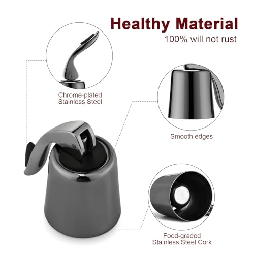 BETTFOR Wine Stoppers for Wine Bottles with Stainless Steel Vacuum Wine Bottle Stopper with Silicone Reusable Wine Corks, Leak proof Keep Fresh Suitable for Red&White Bottle (Black, 3 Pack) by BETTFOR - Used condition - Image 2