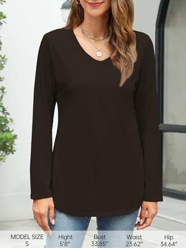 Image of Elesomo Womens T Shirts V Neck Summer Short /Long Sleeve Cotton Tops
