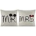 Lot de 2 housses de coussin en coton et lin durables avec inscription en anglais « Mr.» et « Mrs.» Cadeau de mariage, pour la Saint-Valentin - 45 x 45 cm
