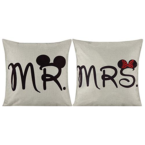 Lot de 2 housses de coussin en coton et lin durables avec inscription en anglais « Mr.» et «...