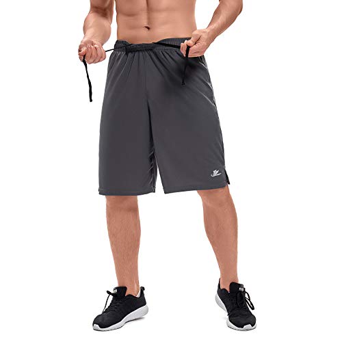 Devoropa Men's Athletic Basketball Shorts Mesh Loose-Fit Performance Sports Workout Training Gym Shorts With Zipper Pockets Gray L #TOP4