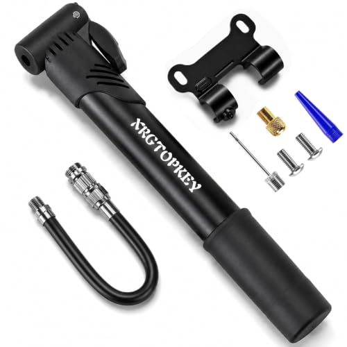 Mini Bike Pump 100 PSI with Flexible Hose, Fits Presta & Schrader Valves