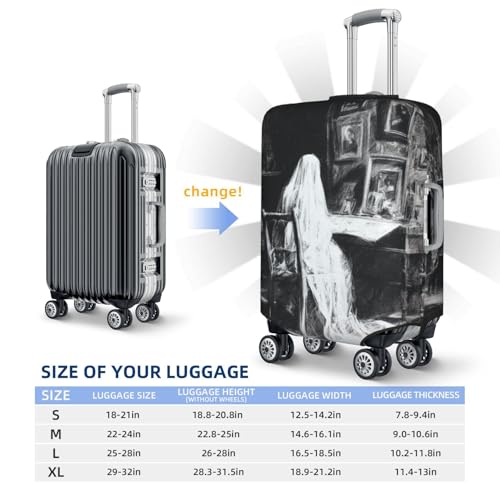 Ghostly Figure Sitting At Desk Elastic Travel Luggage Covers Dustproof Scratch-Resistant Suitcase Protector Fit 22-24 Inch4