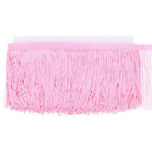 M METERXITY Chainette Fringe Trim, 5 Yards of 4" Polyester Braid Tassel Trim for DIY Crafts/Latin Dress/Lamp Shade Decoration/Wedding Dress/Sewing/Clothing Fringe Thread Yarn [Medium Pink]