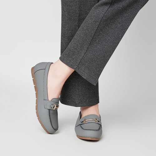 Image of Genuine Leather Loafers for Women Driving Moccasins Business Casual Work Shoes Comfortable & Lightweight Womens Dress Flats Slip On Shoes