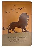 Personalized KJV Kids Big Story Holy Bible Medium Print Faux Leather First Bible for Church, School, or Study - Custom Name with Regal Lion Design on Cover | Ideal for Christian Celebrations | Brown