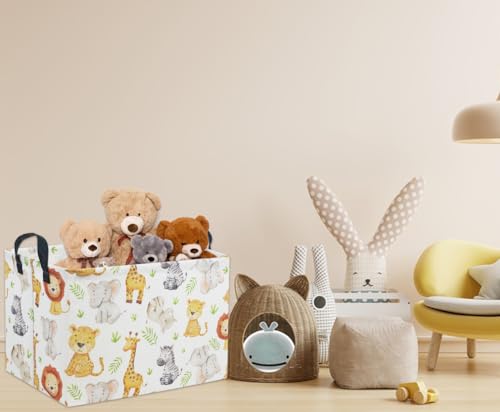 Image of Rectangular Woodland Animal Basket Kids Baby Storage Basket Toy Storage Bin Organizer Box Animal Room Decor(Green Animal)