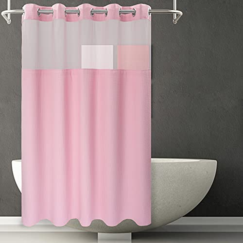 River Dream Candy Pink Fabric Shower Curtain Set, Cotton Blend, Waffle Weave, with Snap in Replacement Linerï¼Œ71 x 74 inches