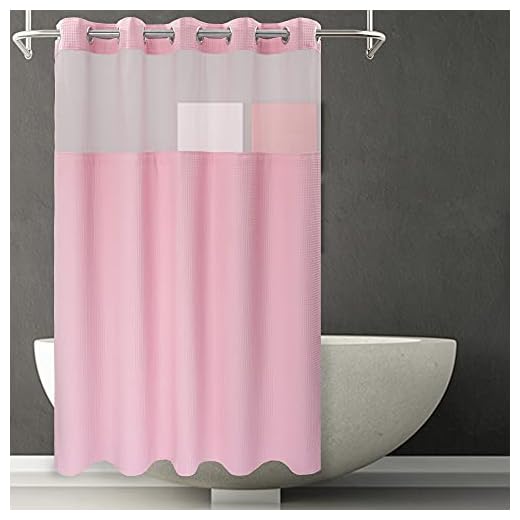 River Dream Candy Pink Fabric Shower Curtain Set, Cotton Blend, Waffle Weave, with Snap in Replacement Liner，71 x 74 inches