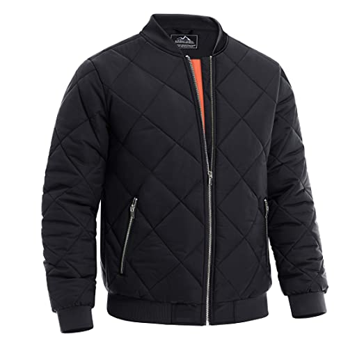 Magcomsen Winter Jackets For Men Full Zip Warm Bomber Jacket Windproof Flight Jackets Spring Fall Baseball Jacket Black,L #TOP18