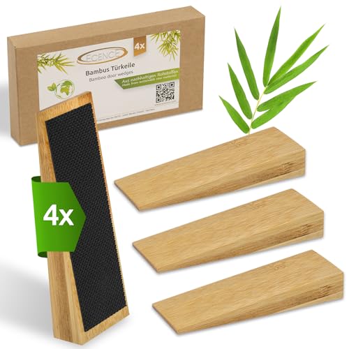 ECENCE Set de 4 Topes de Puerta Suelo de Bambú, Cuñas para puertas