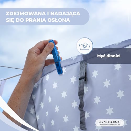 Mobiclinic®, Stół do Przewijania Niemowląt, Składany, Regulowana Wysokość, Do 15 kg, 0–36 Miesięcy, Organizer na Pieluchy, Kółka 360° z Hamulcem, Uprząż i Barierka Zabezpieczająca, Zmywalny, Zoey