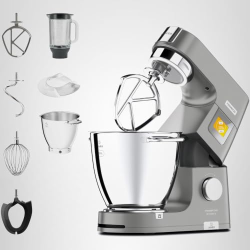 Kenwood Titanium Chef Patissier XL KWL90.034SI – Küchenmaschine mit integrierter Waage & 7 L Rührschüssel mit Wärmefunktion, 1400 Watt, inkl. 4-teiligem Patisserie-Set, silber