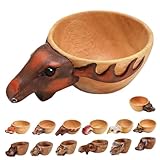 YJSM Tasses en bois sculptées à la main d'animaux authentiques, Tasse à tête d'animal sculptée à la main, Gourde en bois de caoutchouc (mooze)