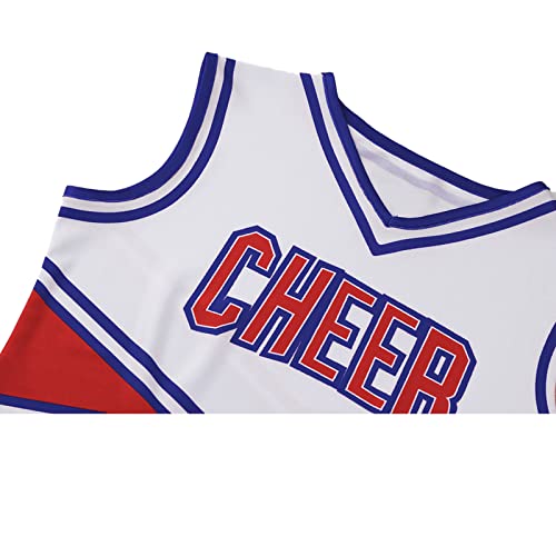 GRAJTCIN Girls Cheerleader Costume Kids Cheer Uniform Cheerleading Outfit Halloween Fancy Dress for 8-9 Years Pompoms(140, Red) - Thumbnail 5