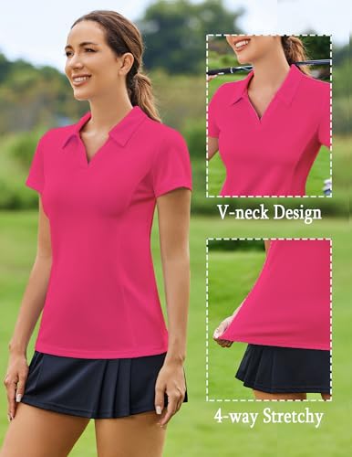 Image of PINSPARK Womens Golf Shirt Short Sleeve Polo V-Neck Quick Dry Tennis Tops | Moisture-wicking Breathable Fabric, Classic Collar, Slim Fit, Ideal for Golf Tennis Pickleball Casual