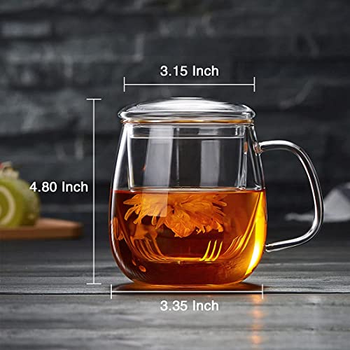 Dopudo Pavilion Glass Tea Cup With Infuser And Lid, 17.6Oz/ 520Ml Borosilicate Glass Large Tea Mug With Infuser, Clear Teacup For Loose Leaf Tea, Blooming Tea, Tea Bag #TOP1