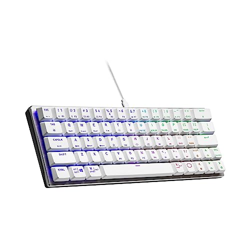 Image of Cooler Master SK620 60% Silver White Mechanical Keyboard with Low Profile Blue Switches, New and Improved Keycaps, and Brushed Aluminum Design | 60% Wired Layout, Low-Profile Blue Switches, Per-Key Rgb, Detachable Braided USB-C Cable
