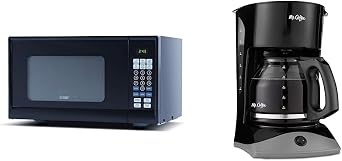 Commercial Chef CHM990B Countertop Microwave Oven, 19.3 x 14.7 x 11.2 Inches, Black & Mr. Coffee Coffee Maker with Auto Pause and Glass Carafe, 12 Cups, Black