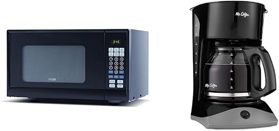 Commercial Chef CHM990B Countertop Microwave Oven, 19.3 x 14.7 x 11.2 Inches, Black & Mr. Coffee Coffee Maker with Auto Pause and Glass Carafe, 12 Cups, Black