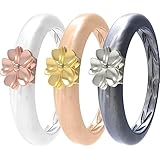 Zollen Anillos de silicona para mujer, 1/3 paquetes de anillos de boda de silicona, forma de flor, anillos de goma para mujer, colección de flores, 11-11.5(20.6mm), Silicona, Sin piedras preciosas