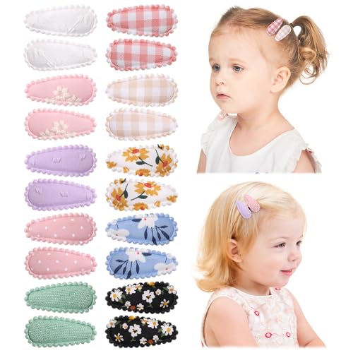 20 Stück Blumendruck 1,5 Zoll baby haarspangen und Bügen für Baby Mädchen - Rutschfeste Snap Barretten und Haarzubehör haarspange baby feines haar Helle Farbe