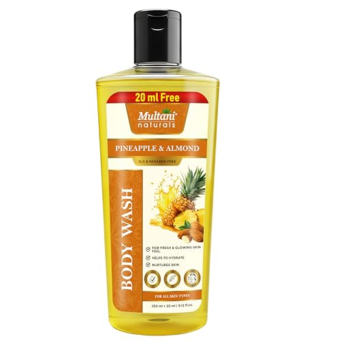 Image of Multani Naturals Pineapple & Almond Body Wash | Refreshing Herbal Body Cleanser for Men & Women | Nourishing, Paraben & Sulphate Free | Suitable for All Skin Types (270ml)