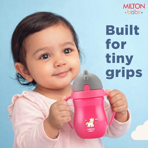 Image of Milton Baby Flexible Straw Sipper Bottle | 360 Drinking with No-Spill Weighted Straw | BPA-Free, Food-Grade Material | Microwave & Sterilizer Safe I Sipper water bottle for kids 12+ Month, 270 ml,Pink