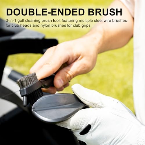 Sxutop 3 Stück Golfschläger Bürste Dual Sided Nylon & Edelstahl mit Spik Golf Club Bürste Groove Cleaner Golf Club Groove Sharpener mit 6 Köpfe Golfschläger Reiniger für Verbesserung der Backspin