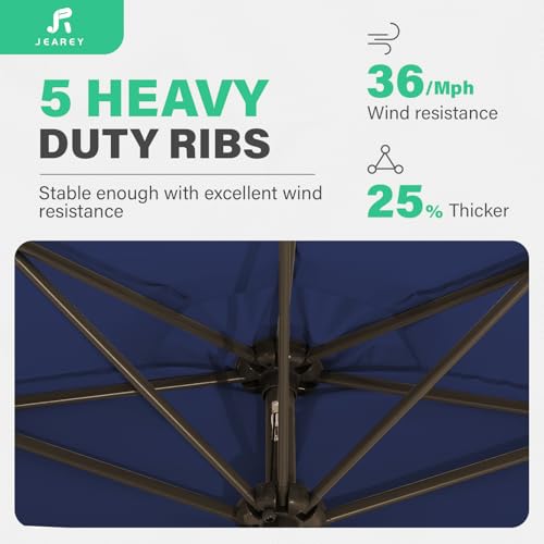 JEAREY 9ft Half Umbrella Outdoor Patio Umbrella Market Umbrellas with Crank, 1/2 Round Wall Umbrella 5 Sturdy Ribs UV Protection for Pool Garden Balcony Deck, Navy by JEAREY - Used condition - Image 5