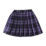 RUKOSU Toddler Baby Girls Pleated Skirt Elastic Waist School Uniform Mini Short Skirt Plaid Purple 8-9T