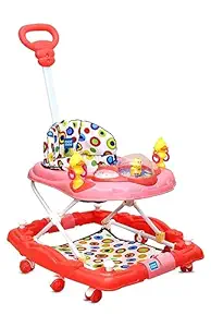 Mee Mee Baby 2 in 1 Walker & Rocker | 3 Level Adjustable Height, Light, Rattle & Musical Toys | Anti-Rollover Folding 360? Walker for Boys, Girls, Kids | Anti Fall Anti Skid | 6-24 Months 15kg (Pink)