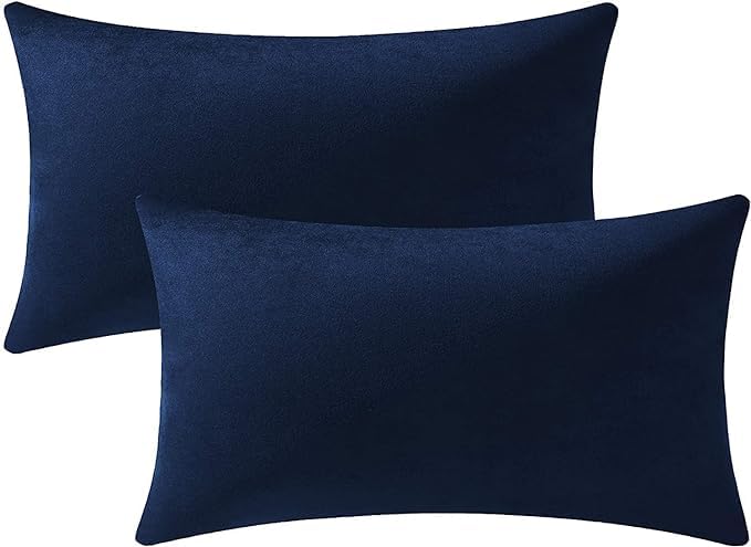 Image of 2 Pcs Reversible Velvet Pillow Covers Throw Pillow Case Soft Cozy Velvet Rectangle Home Decorative Throw Cushion Covers for Couch and Bed, Sofa (12x18 inch, Dark Blue)