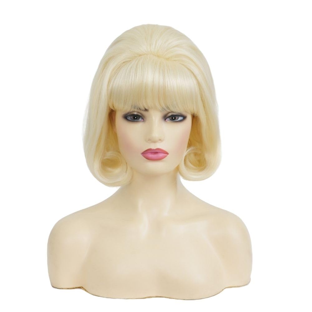 Swiking Vintage Blonde Bob Wig for Women Retro Short Doll Curly Wigs with Bangs Lady Cosplay Halloween Costume Wig