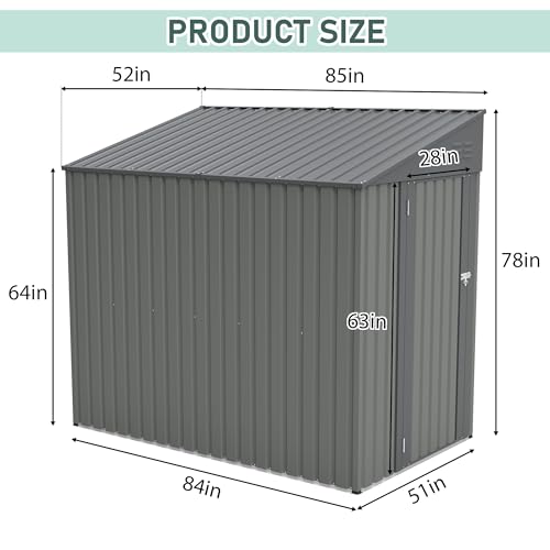 Image of YOPTO 4x7 FT Outdoor Storage Shed,Metal Lean to Storage Shed with Reinforced Beams,All Weather Waterproof Garden Tool House W /Lockable Door & Reversible Installation,for Backyard,Patio,Lawn,Olive Gray