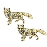 MHYGKTXRA 2pcs Mini Fox Figurine Tiny Brass Animal Figure, Fengshui Wealth Statue, Vintage Animal Sculpture for Home Office Tea Table Decor
