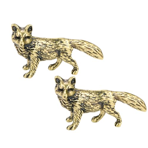 MHYGKTXRA 2pcs Mini Fox Figurine Tiny Brass Animal...