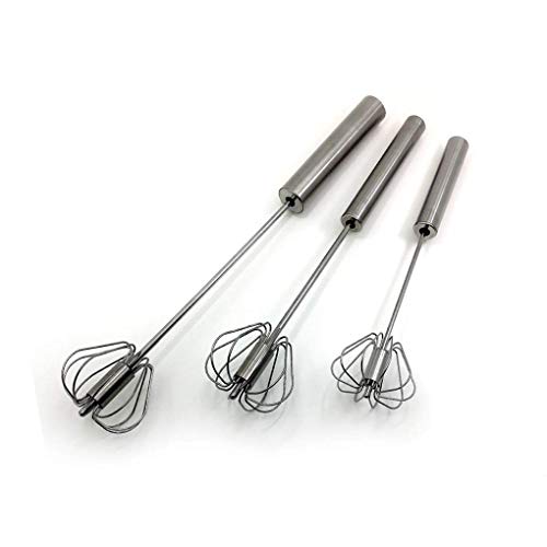 Stainless Steel Semi-Automatic Egg Whisk - 3Pcs Hand Push Rotary Whisk Blender (3 Pack) #TOP1