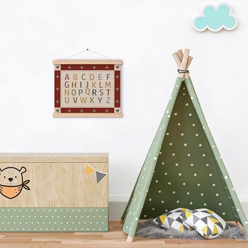 Puyfsdhg Alphabet Classroom Poster Hanger Frame, Classroom Poster Framed with Wood Hanger, Kids Room Decor, Retro ABC Educational Wall Hanging Banner for Kids Room Bedroom Playroom Decor, 16x12in — view 4