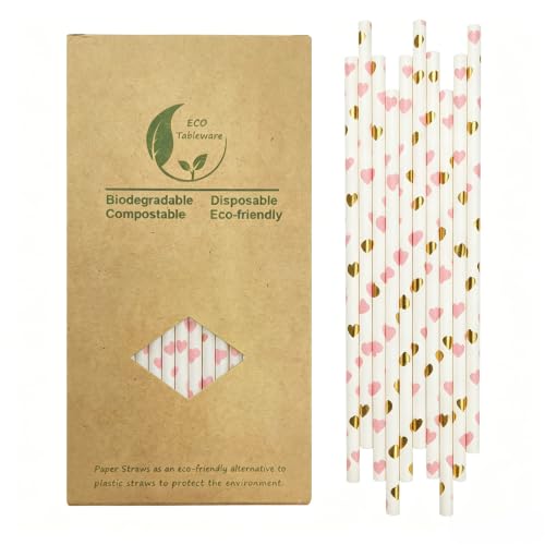 Cannucce Di Carta Metallizzate Oro e Rosa,100 Pezzi, Cannucce Usa e Getta Decorative Per San Valentino, Matrimoni, Feste, Articoli Fai Da Te
