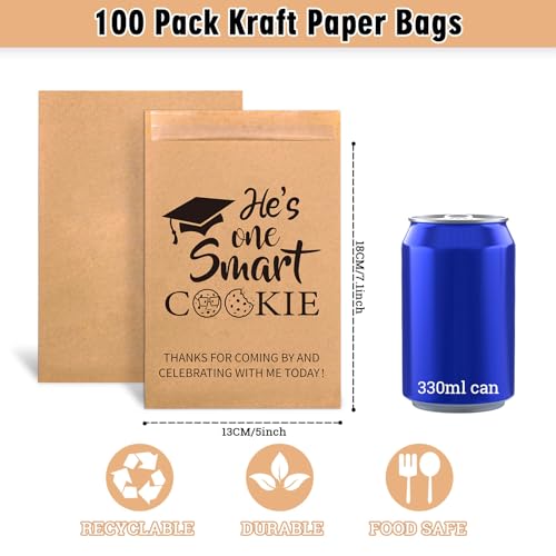 JarThenaAMCS 100Pcs Graduation Cookie Treat Bags He's One Smart Cookie Self-Adhesive Congrats Grad Kraft Paper Buffet Candy Gift Bags for 2026 Classroom Party Supplies, 5 x 7.1 Inches — view 2