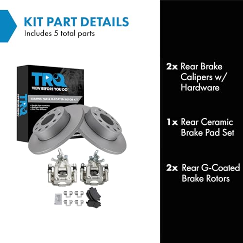 Image of TRQ Rear Brake Pad and Rotor Set Ceramic Solid Rotors Calipers