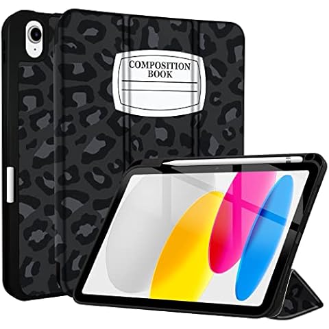 TopPerfekt iPad 10th Generation Case 2022 10.9 inch 2022 A2757 A2777 A2696, TPU Shockproof Frame and Protective Leather Cover [Built-in Pencil Holder, Support Auto Sleep/Wake] Black Grey Leopard Cover