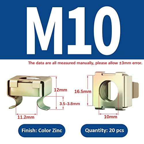 CONPHERON M10 Cage Nuts Carbon Steel Galvanized Square Insert Nuts for Server Rack Cabinet Mounting (20 Pack) - Image 2